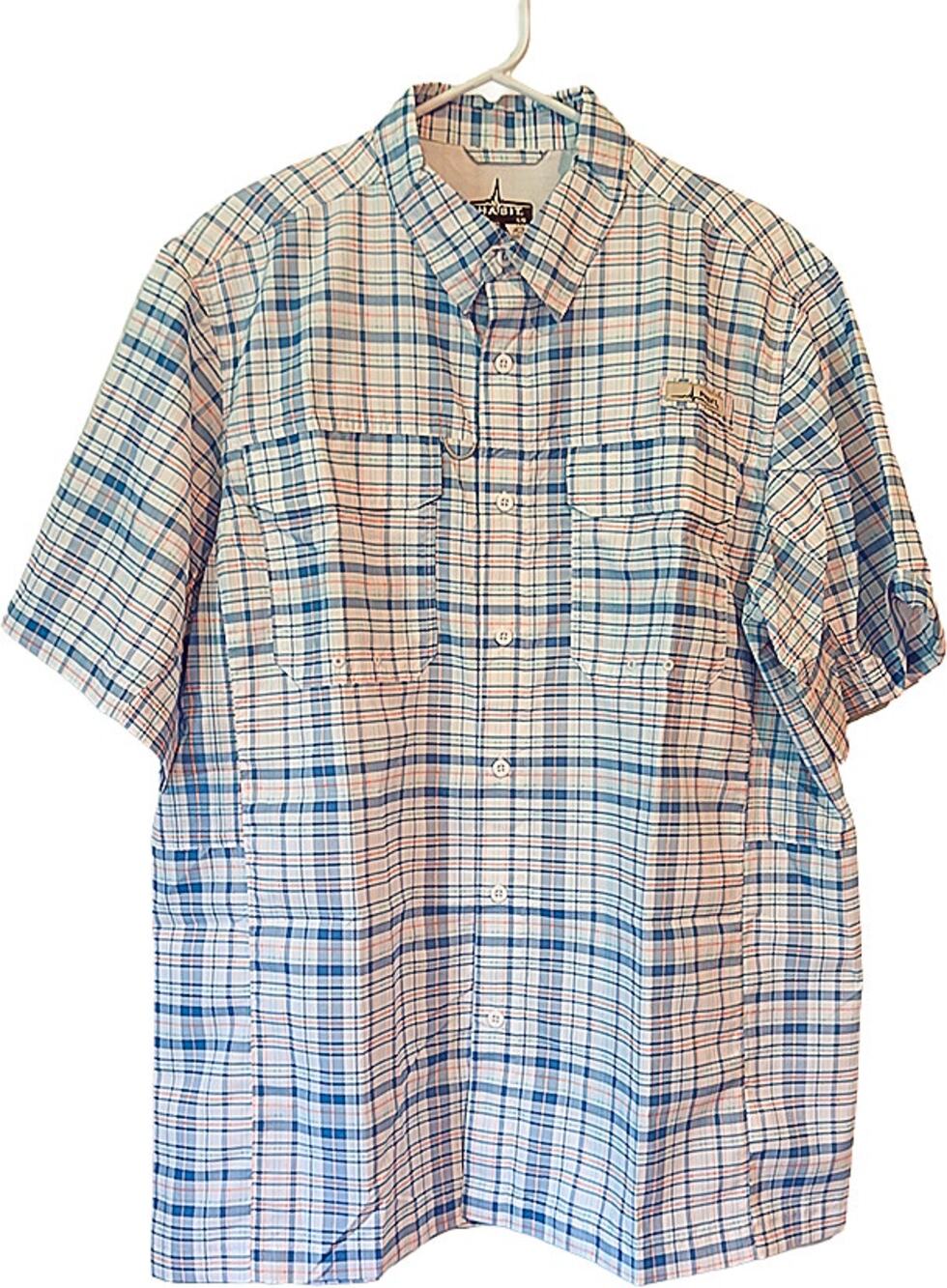 Habit Men's Coastal Villa Short-Sleeve Fishing Shirt Blue/Peach Plaid Large NWOT